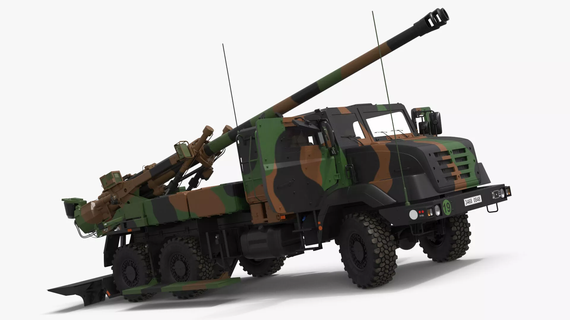 Tactical Wheeled Howitzer Artillery System Rigged for Cinema 4D 3D model