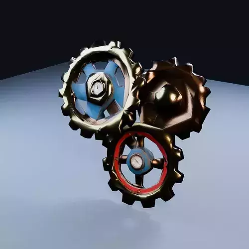 Large Gear Cluster Clockwork Workshop Low Poly PBR Game Asset