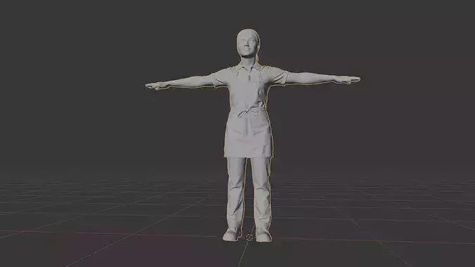 Female Restaurant Worker Character Cafe Staff Game Ready Low-poly 3D model 2
