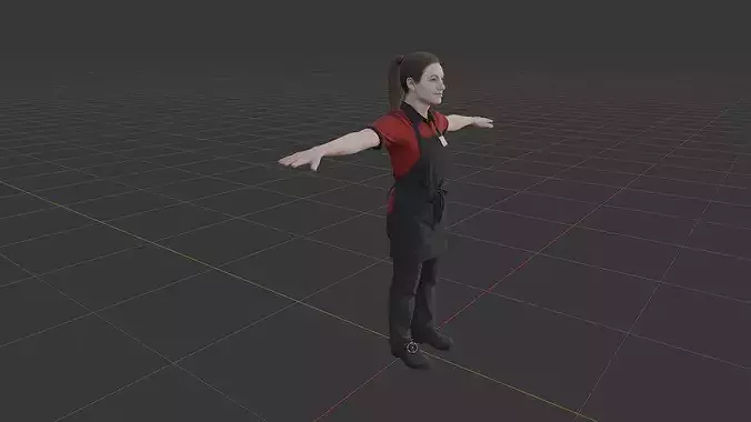Female Restaurant Worker Character Cafe Staff Game Ready Low-poly 3D model 3