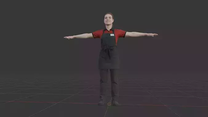 Female Restaurant Worker Character Cafe Staff Game Ready Low-poly 3D model 5