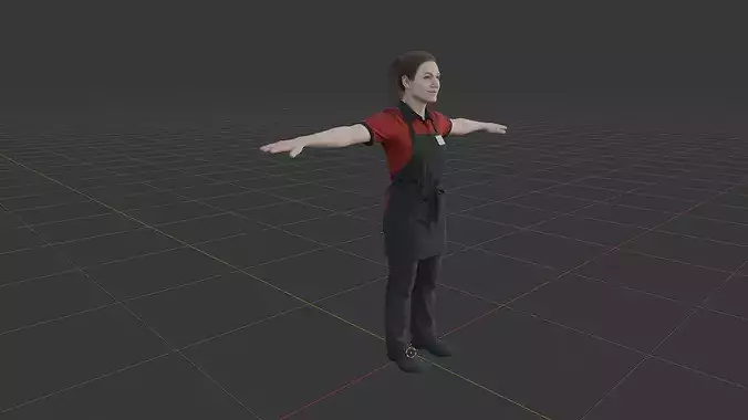 Female Restaurant Worker Character Cafe Staff Game Ready Low-poly 3D model 4