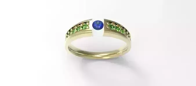 Gold ring with emeralds and sapphire