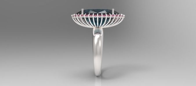 silver ring with pink tourmalines and acquamarine 3D print model