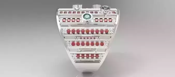 silver ring with rubis and acquamarines