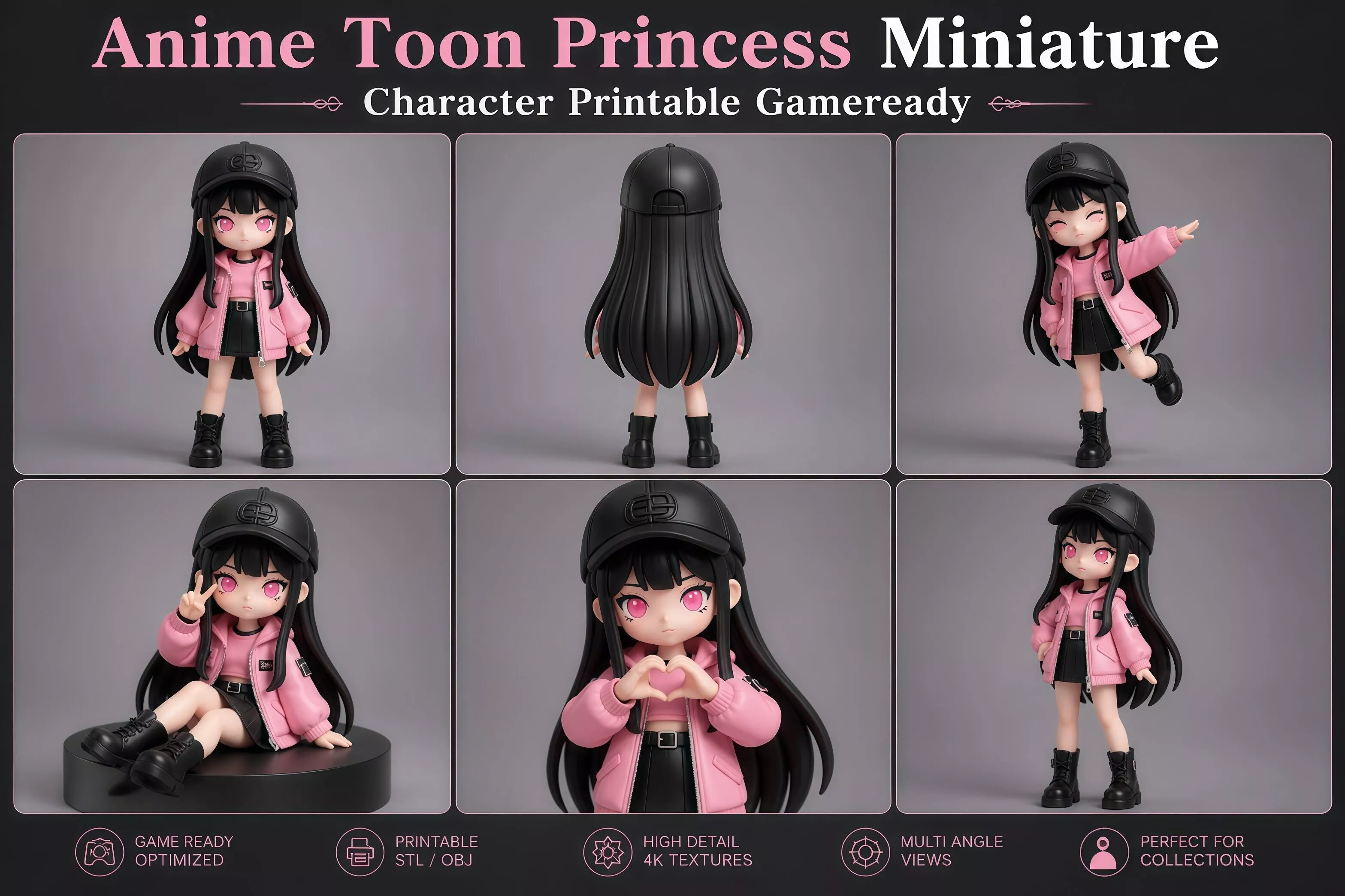 Anime Toon Princess Miniature Character Printable 3D print model