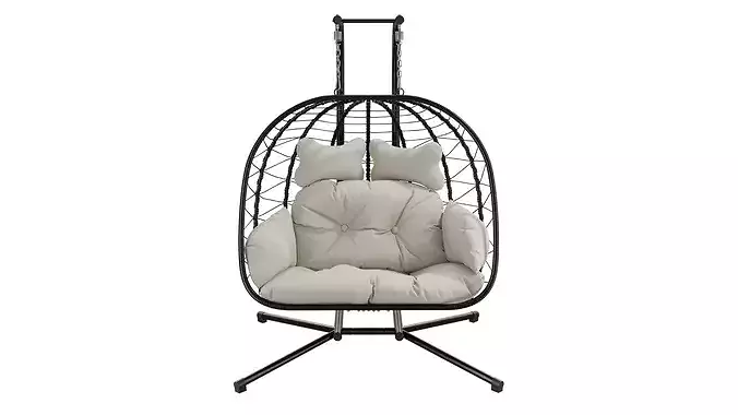 Double Wicker Swing Egg Chair with Stand 3D Model Low-poly 3D model