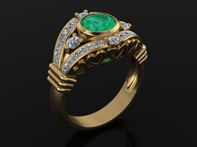 Ring emerald and diamond 3D print model_1