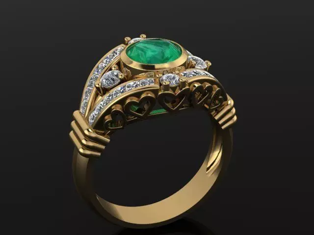 Ring emerald and diamond 3D print model_0