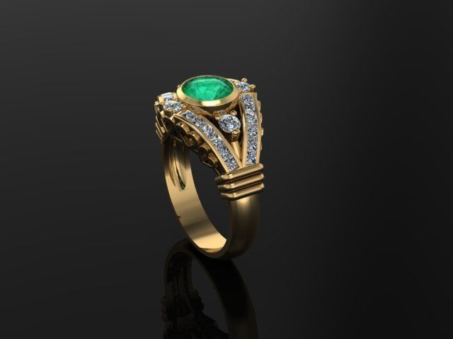 Ring emerald and diamond 3D print model_2