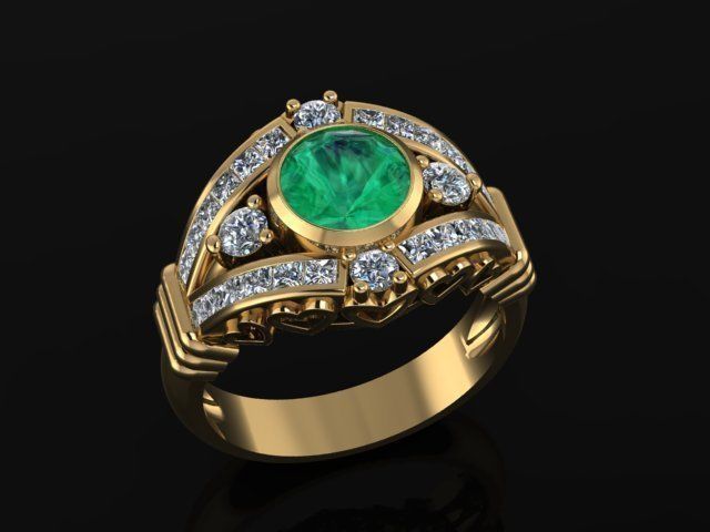 Ring emerald and diamond 3D print model_3