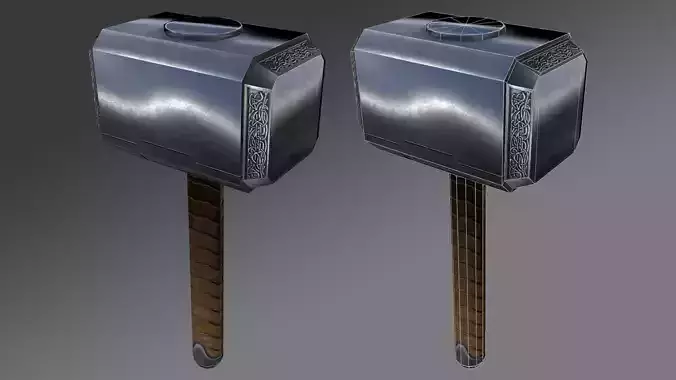 Thors hammer Low and Hig Poly Low-poly 3D model