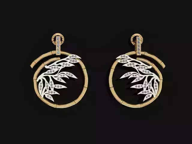 Earrings pair of with leaves and diamonds