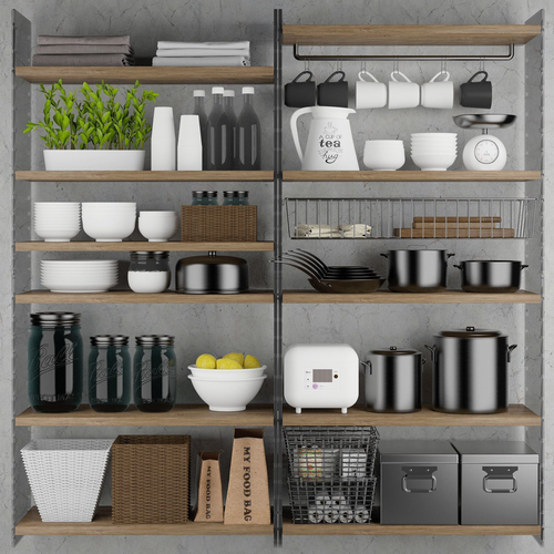 Kitchen set shelf with pots and pans 3D model