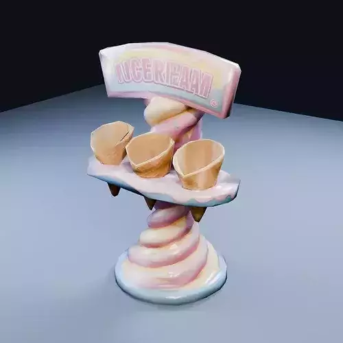 Ice Cream Cone Display Low Poly PBR Game Asset