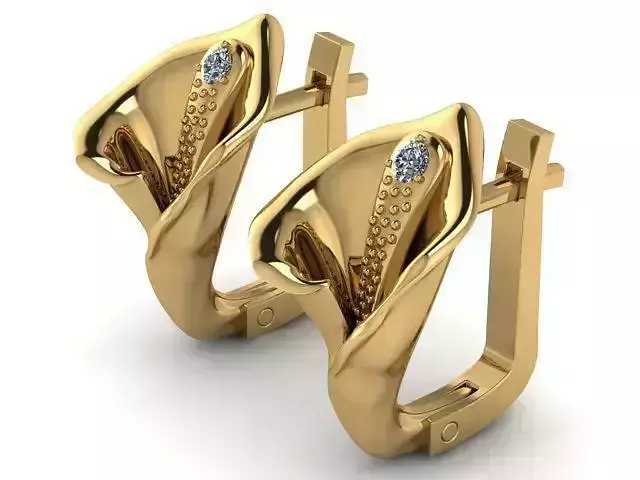 Earrings pair of gold calla lily with diamonds
