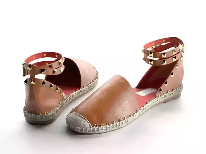 Rockstud Ankle-Wrap Flat Espadrille