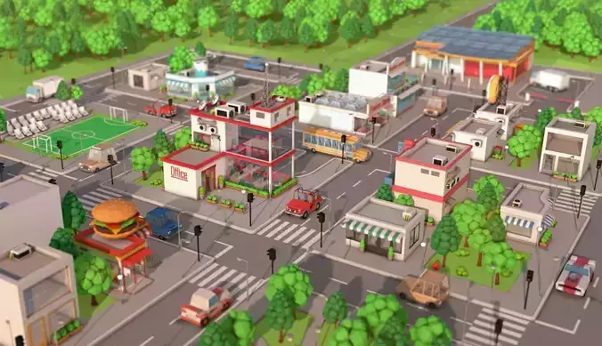Low Poly Cartoon City Pack Low-poly 3D model