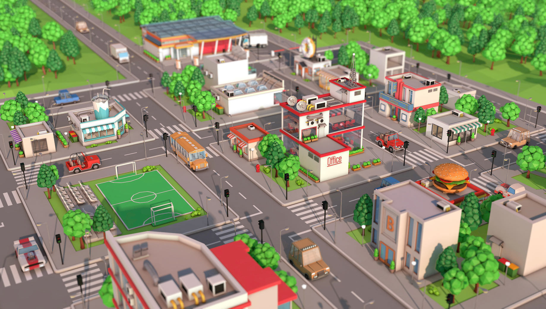 Low Poly Cartoon City Pack Low-poly 3D model_4