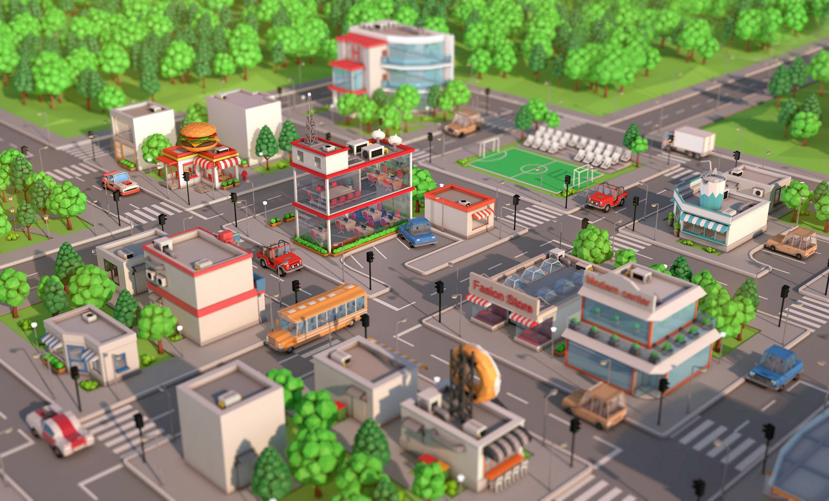 Low Poly Cartoon City Pack Low-poly 3D model_2