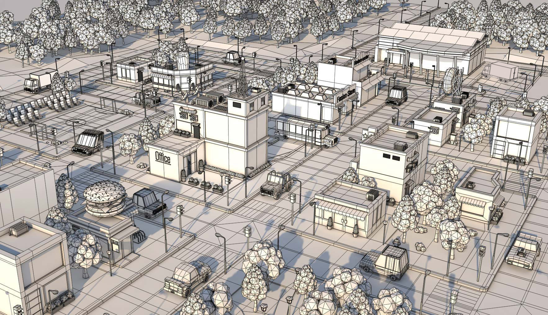 Low Poly Cartoon City Pack Low-poly 3D model_1