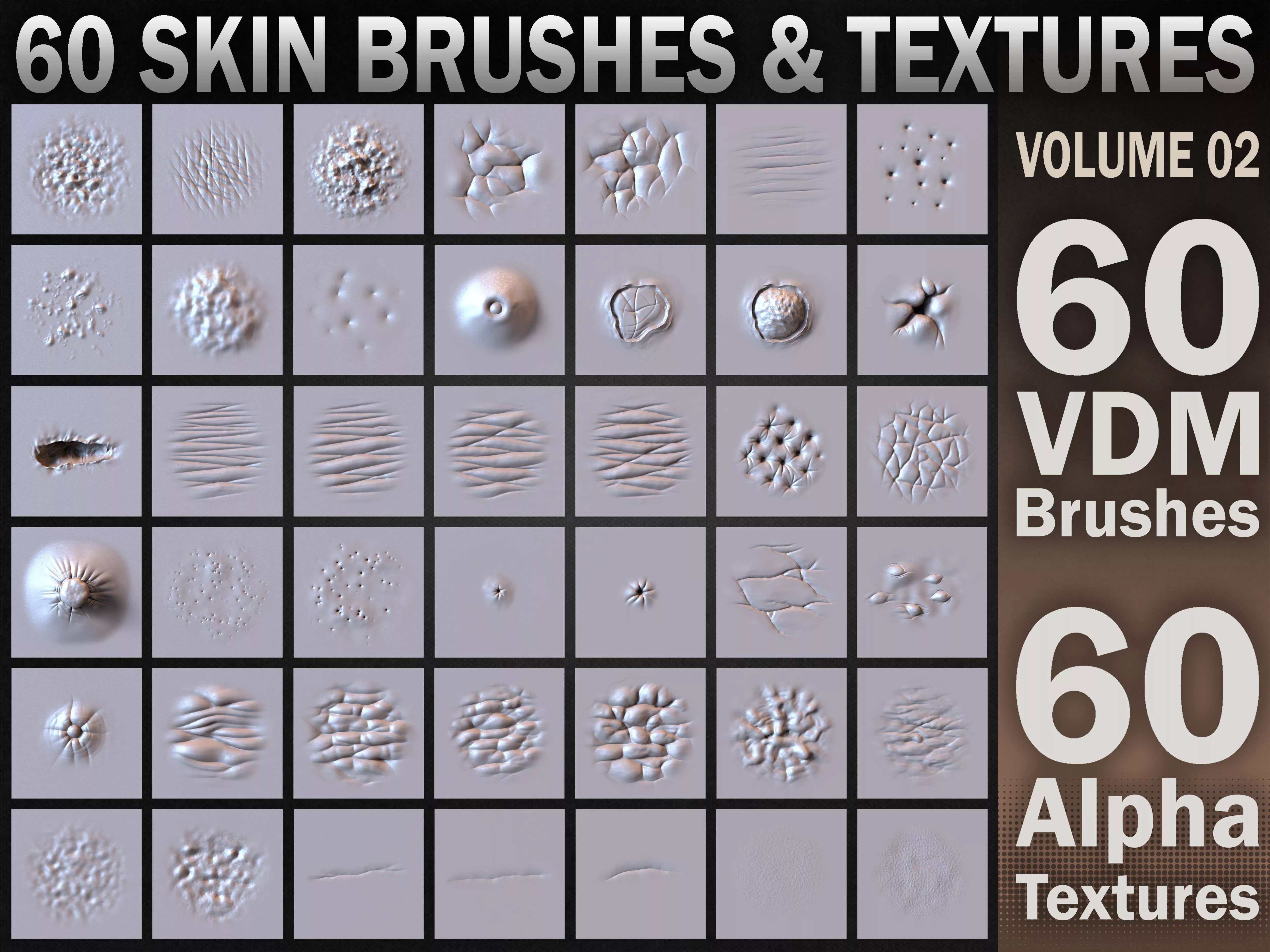 60 Skin VDM Brushes and Alpha Textures Volume 01 3D model