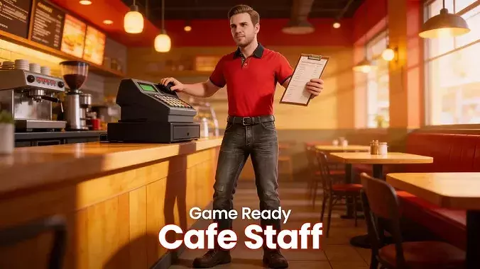 Male Restaurant Cashier Character Cafe Staff Game Ready Low-poly 3D model