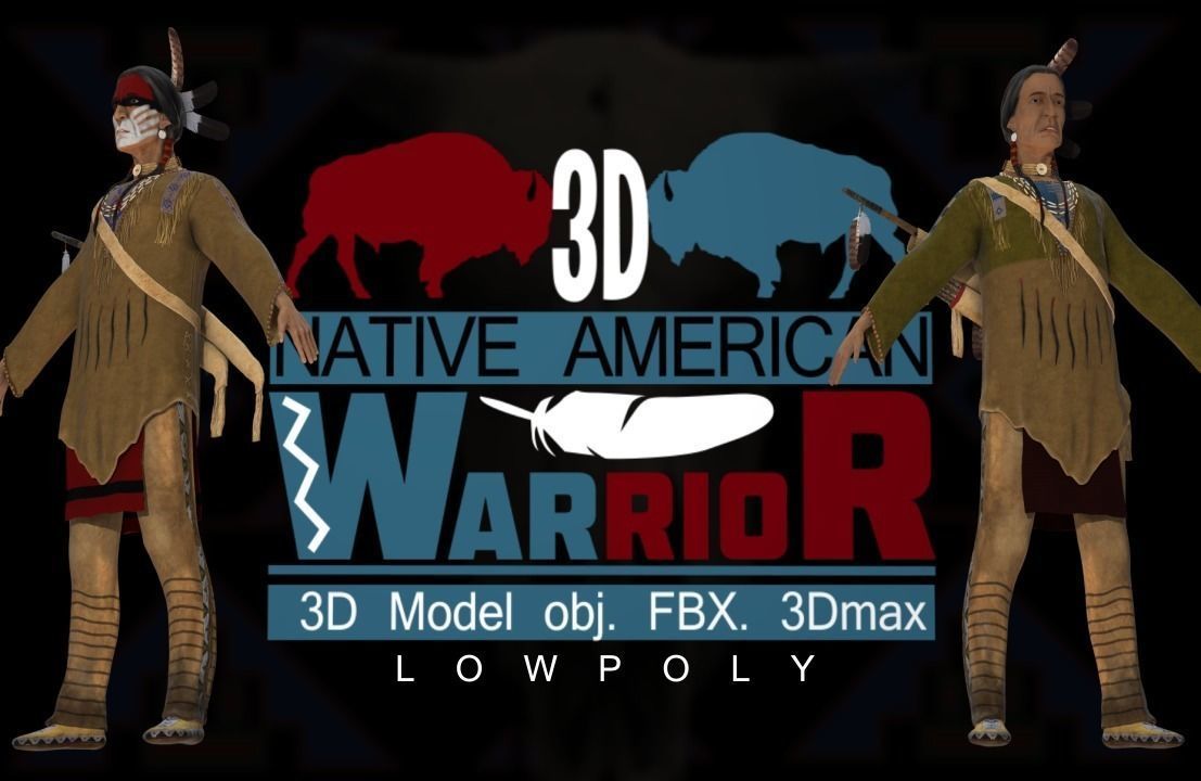 Native American Warrior Low-poly 3D model_30