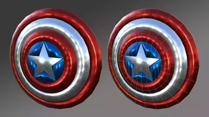 Captain america shield Low and Higpoly Low-poly 3D model