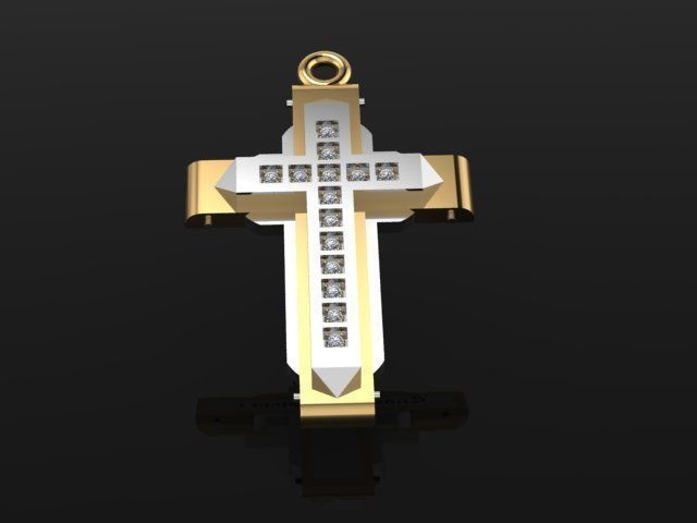 Cross pendant with diamonds 3D print model_1