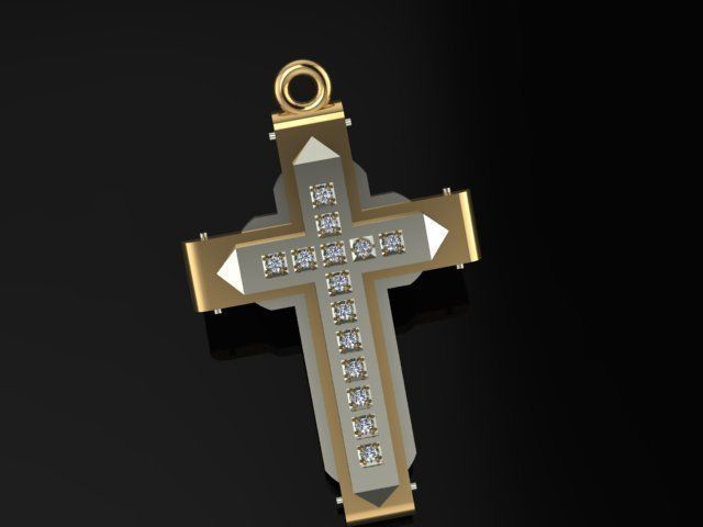 Cross pendant with diamonds 3D print model_3