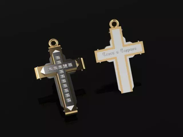 Cross pendant with diamonds 3D print model_0