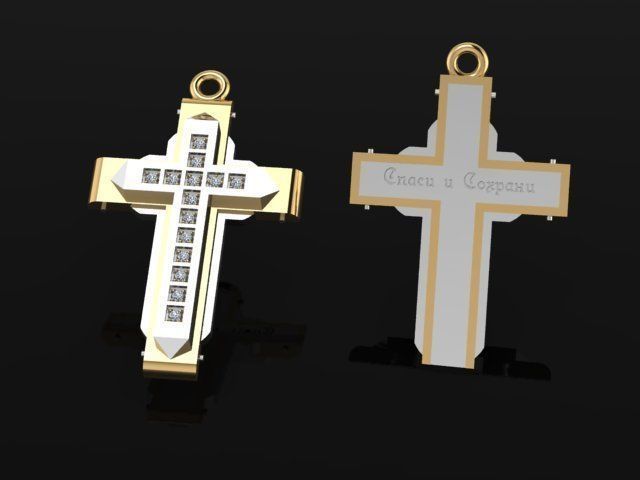Cross pendant with diamonds 3D print model_2