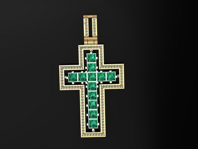 Cross pendant with emeralds and diamonds 3D print model