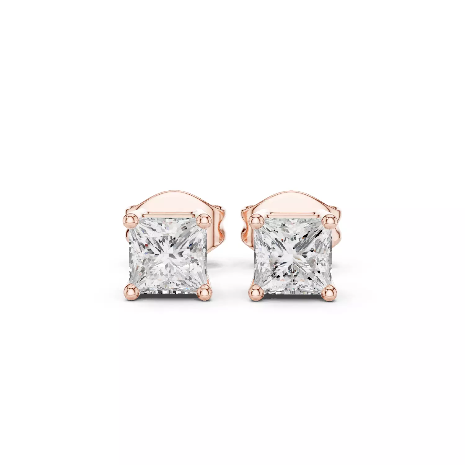9 Ct Princess Solitaire Studs Earrings 3dm stl animation 3D print model