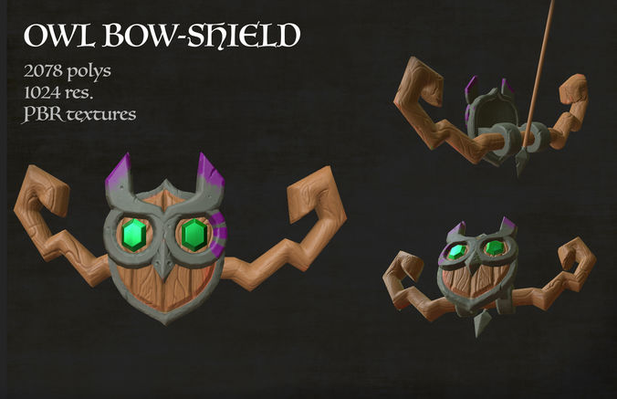 OwlBow owl bow shield Low-poly 3D model