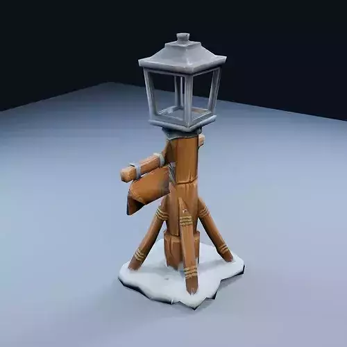 Blank Lantern Post Ski Lodge Low Poly PBR Game Asset