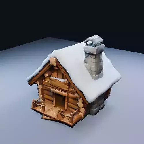Ski Lodge Cabin Hero Low Poly PBR Game Asset