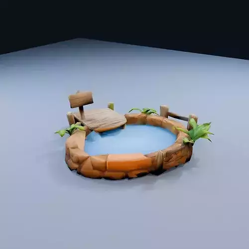 Blank Oasis Pond Low Poly PBR Game Asset