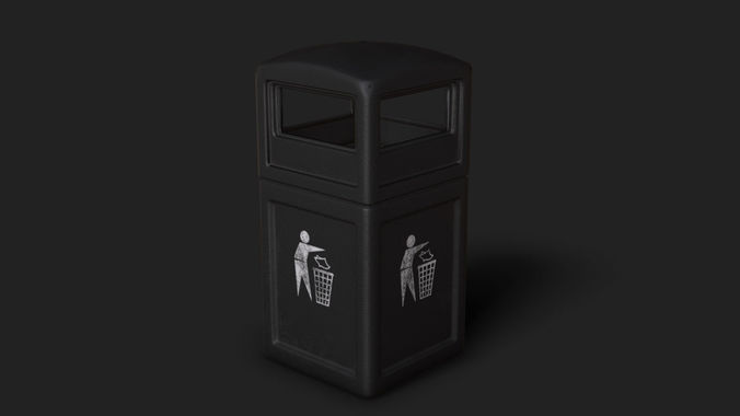 Square Trash Can Bin Low-poly 3D model