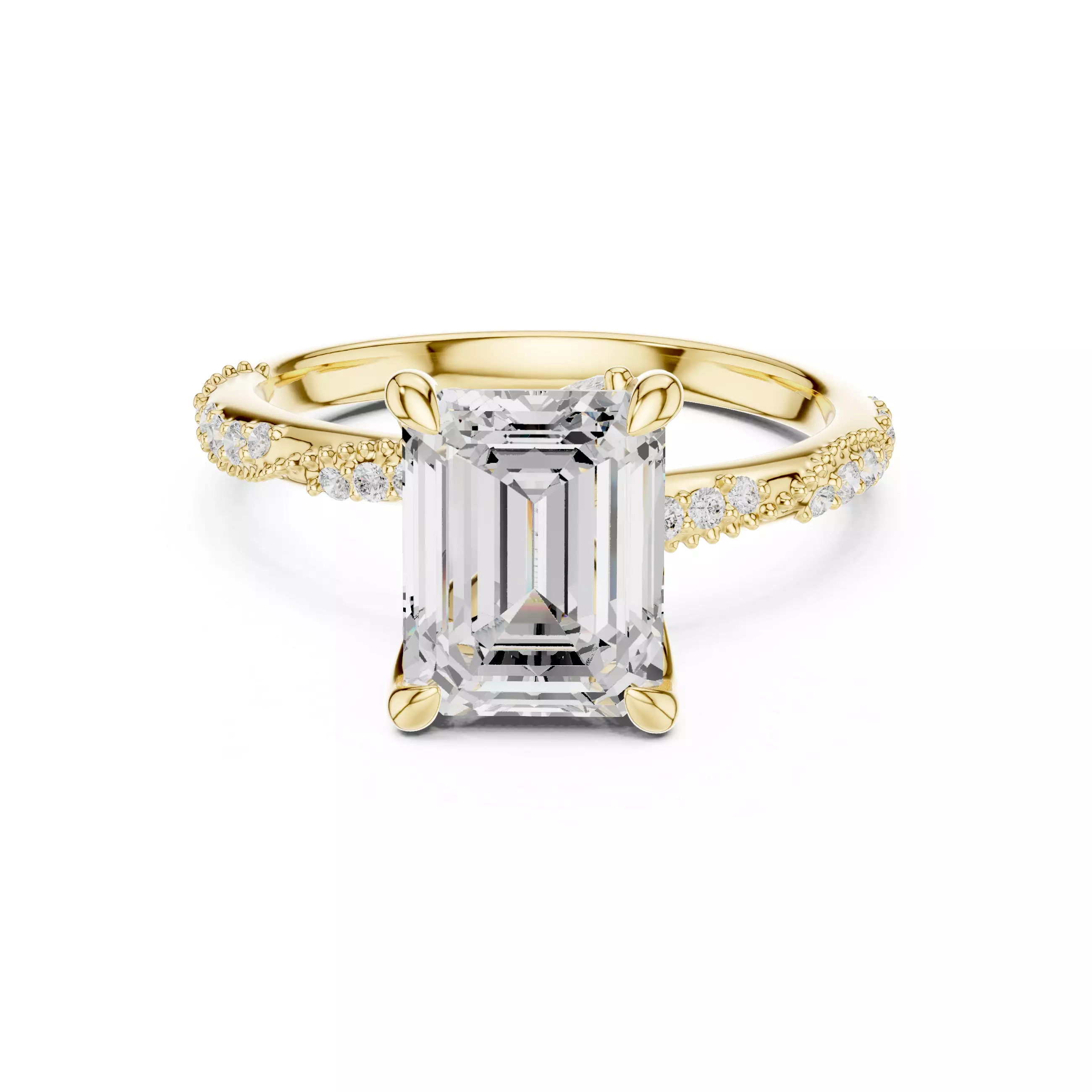 Twisted Pave Emerald Diamond Engagement Ring 3D print model