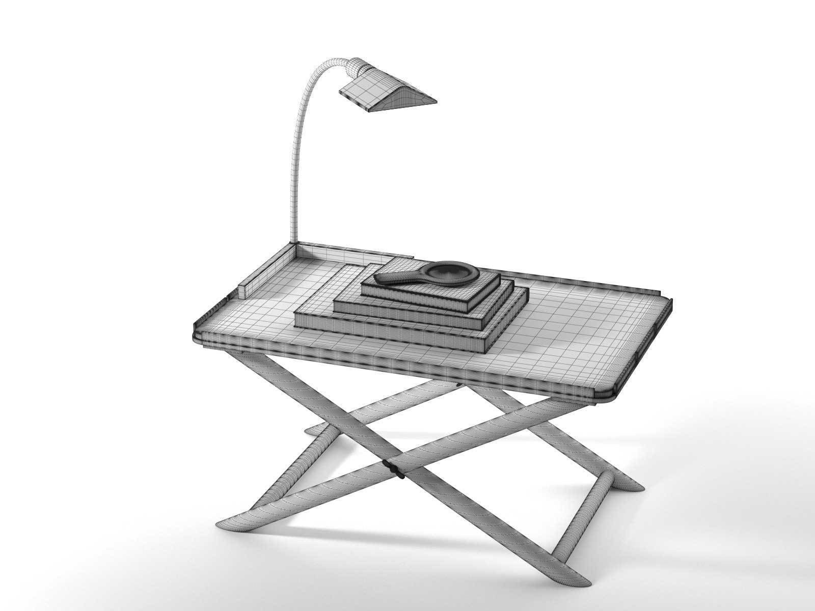 Propeller Stool with Table Lamp Stack of Books and Magnifer 3D model_2