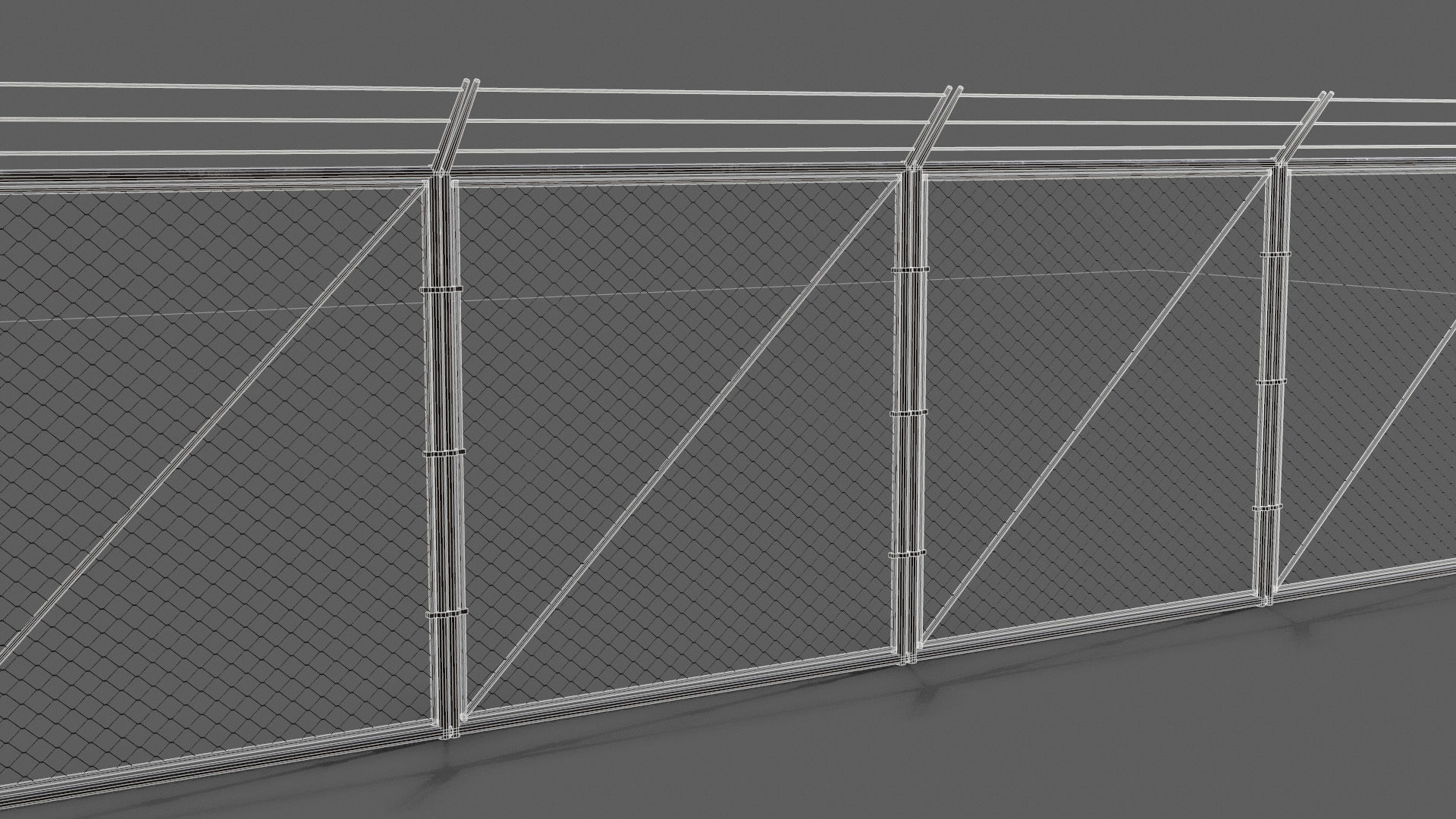 Wire Chain Link Fence Low-poly 3D model_4