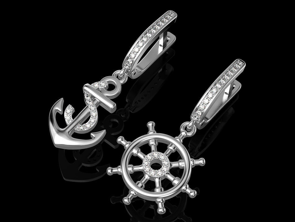 Earrings anchor and helm 3D print model_4