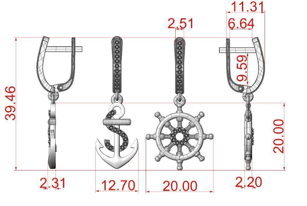 Earrings anchor and helm 3D print model_8
