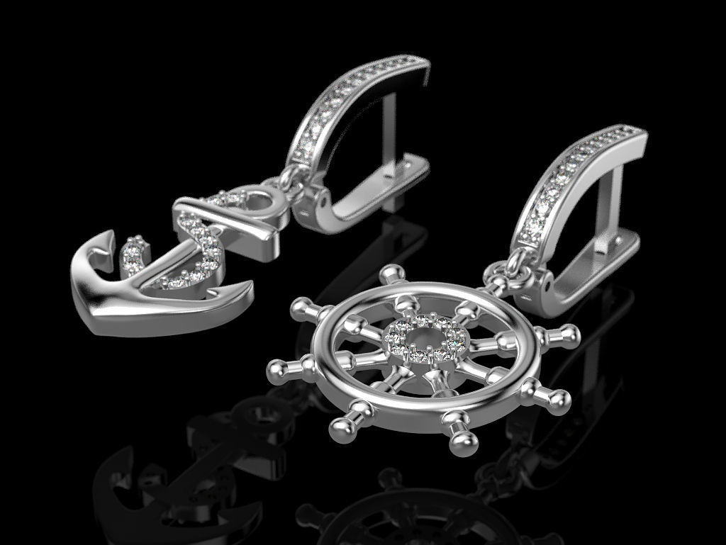 Earrings anchor and helm 3D print model_5