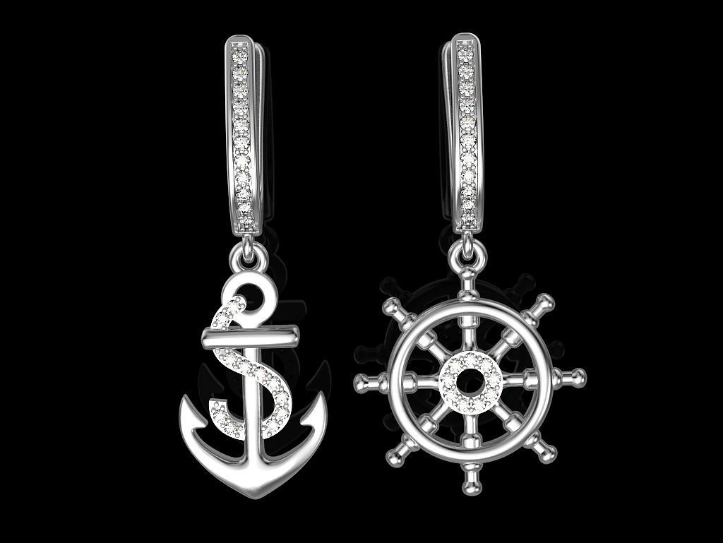Earrings anchor and helm 3D print model_3