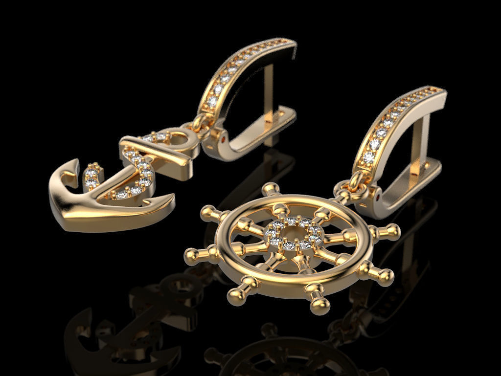Earrings anchor and helm 3D print model_1
