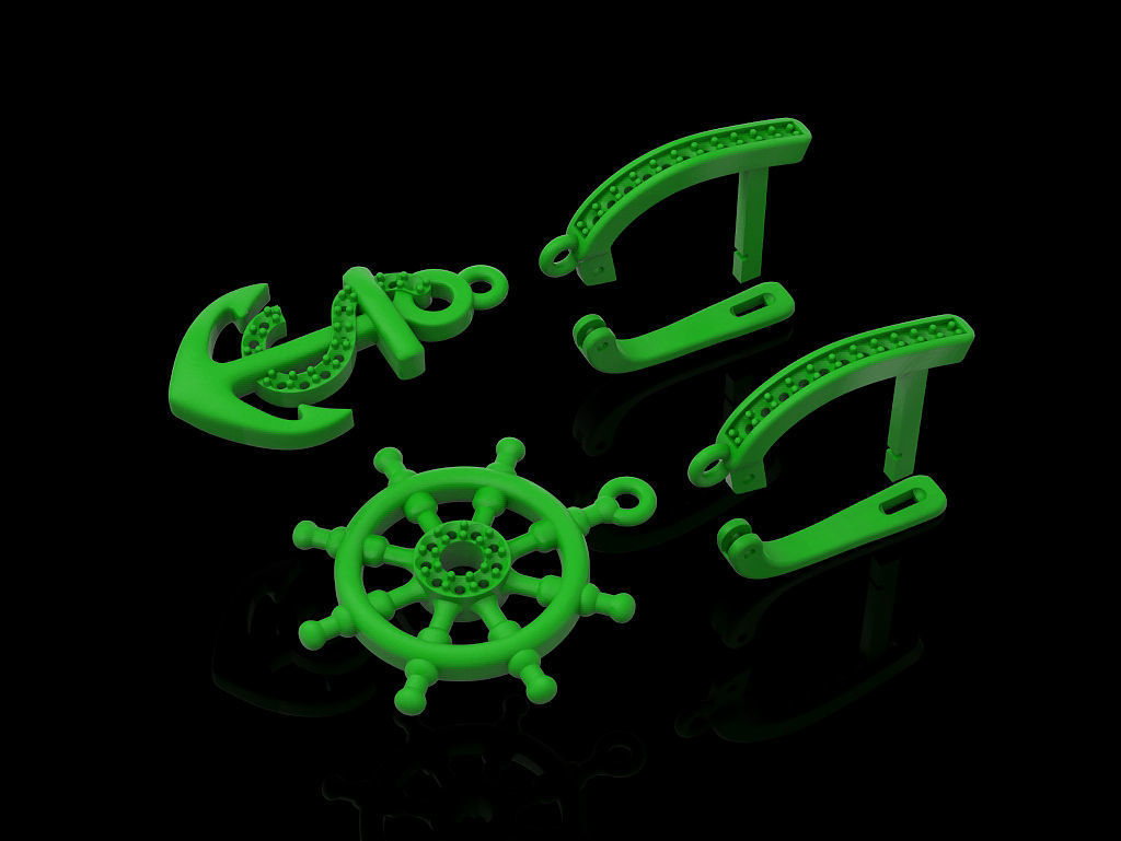 Earrings anchor and helm 3D print model_7