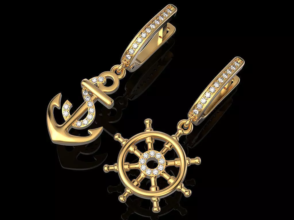 Earrings anchor and helm 3D print model_0